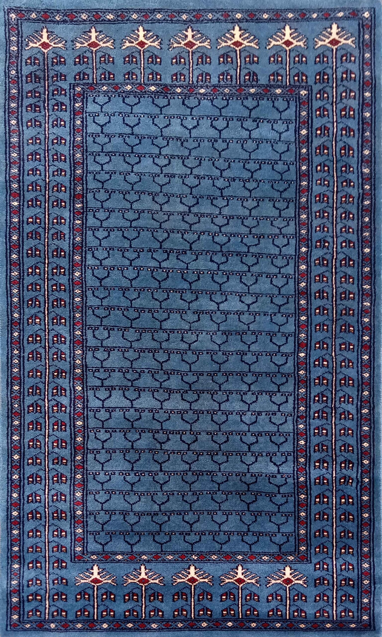 3×5 feet Blue Hand Knotted Wool Carpet Parda - Image 2