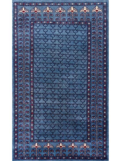 3×5 feet Blue Hand Knotted Wool Carpet Parda