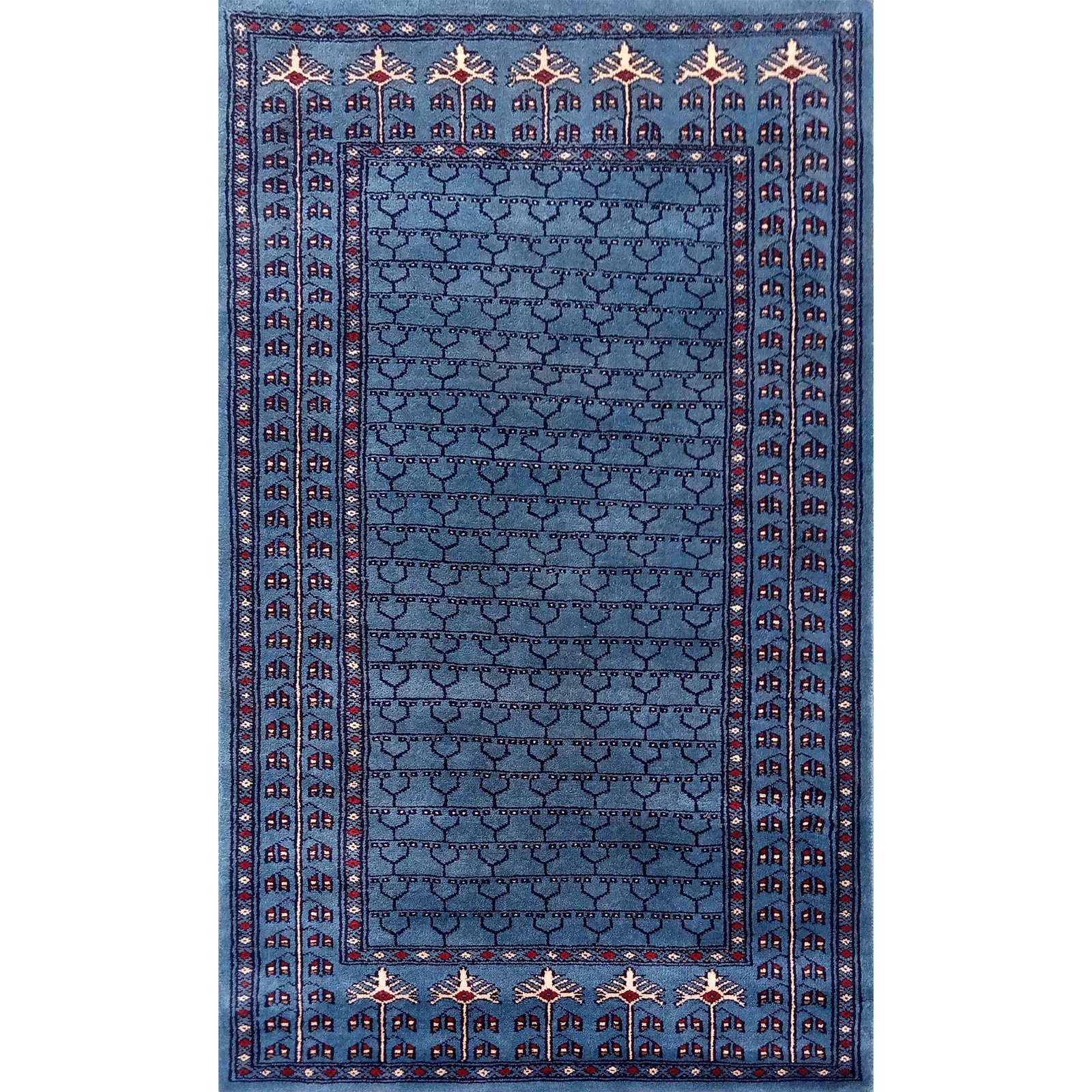 3×5 feet Blue Hand Knotted Wool Carpet Parda