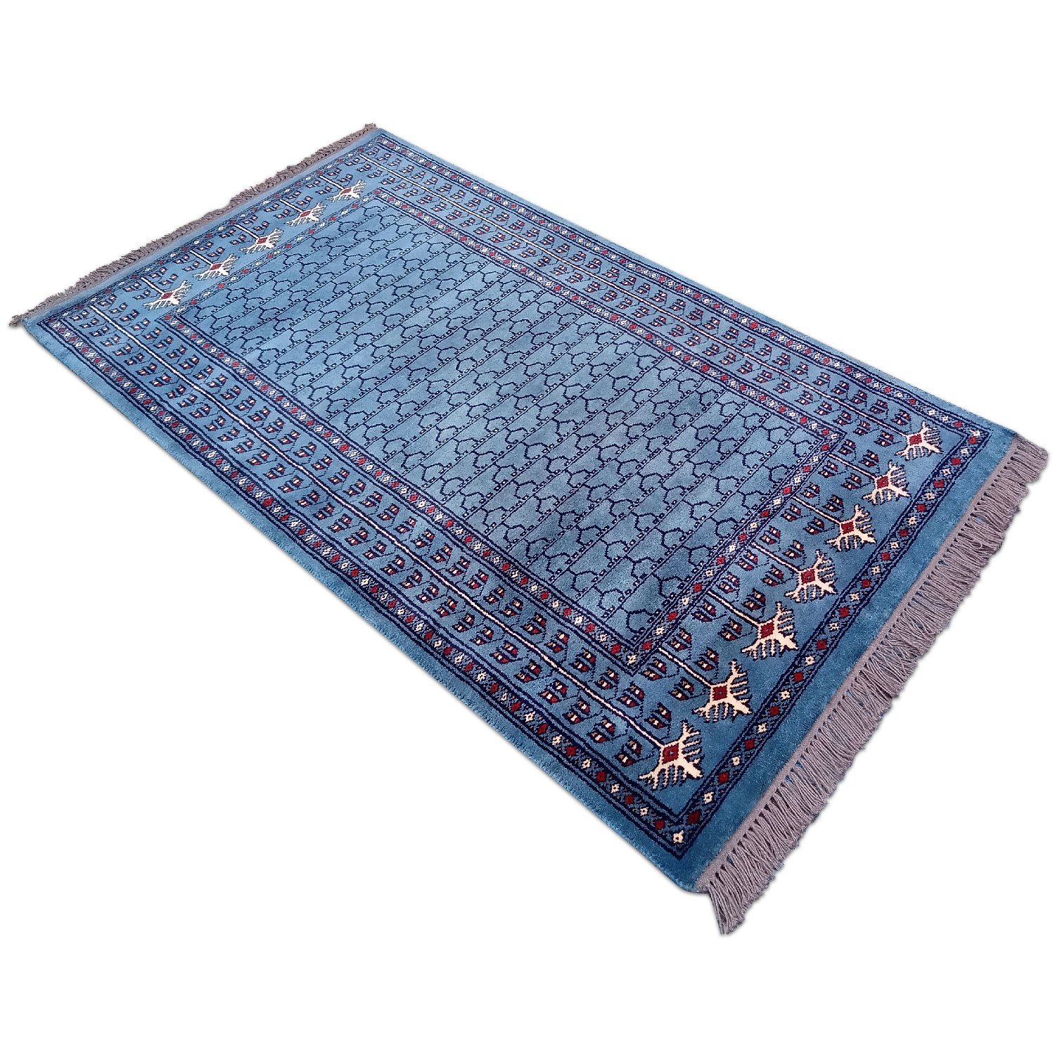 3×5 feet Blue Hand Knotted Wool Carpet Parda - Image 3