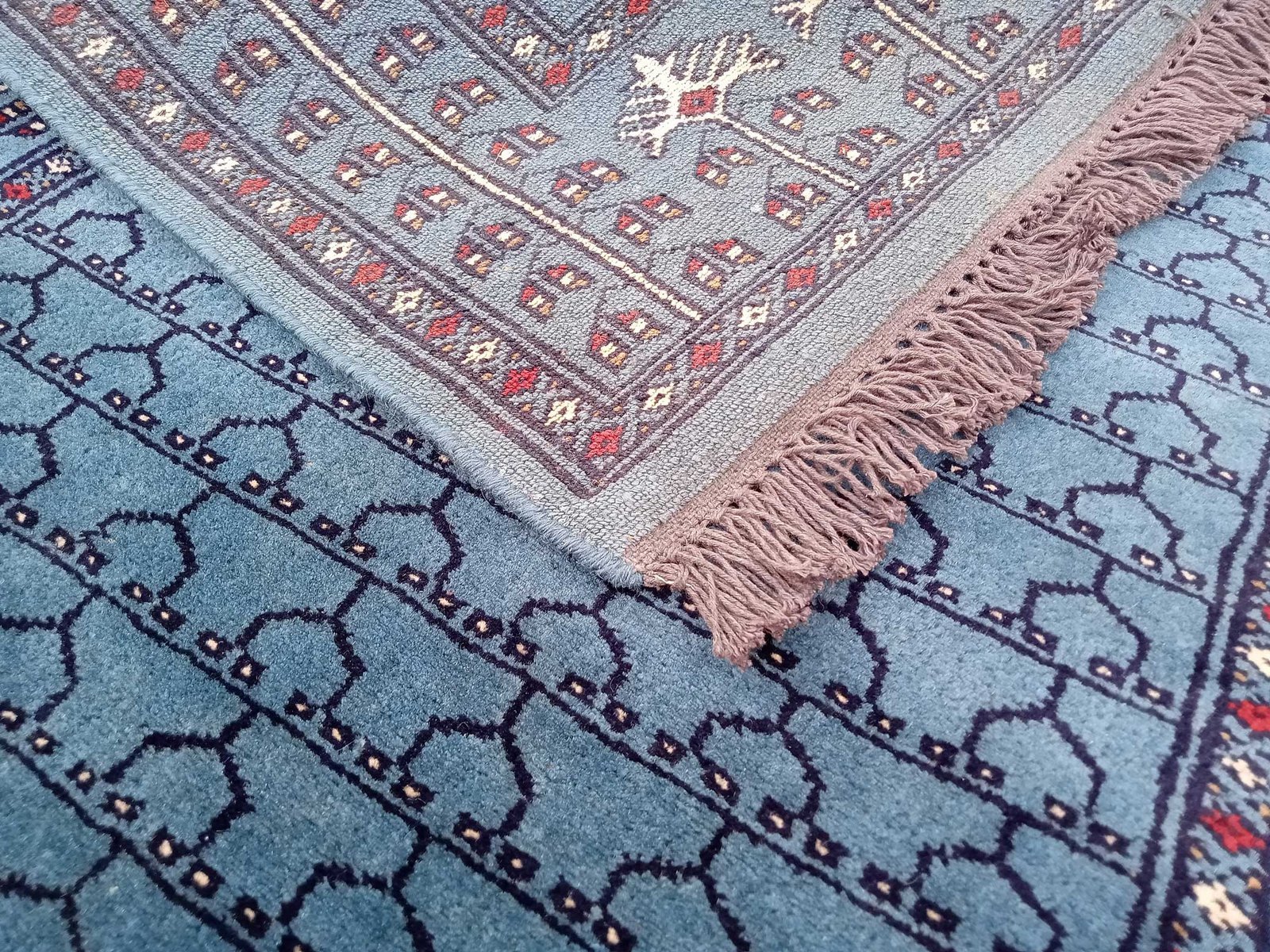 3×5 feet Blue Hand Knotted Wool Carpet Parda - Image 4