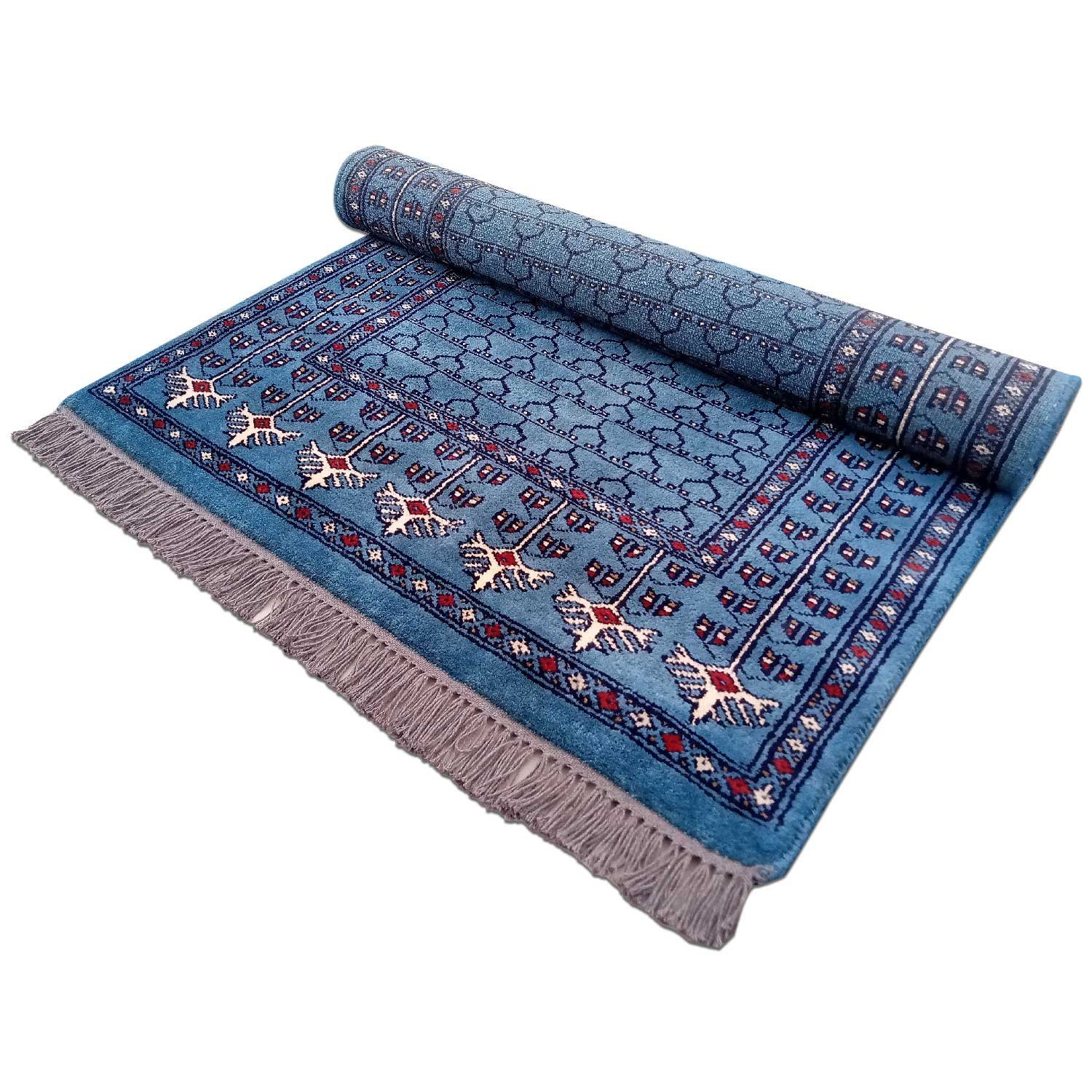 3×5 feet Blue Hand Knotted Wool Carpet Parda - Image 6