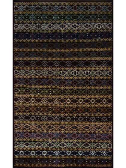 3×5 feet Black & Multi Hand Knotted Wool Carpet Zanjeera