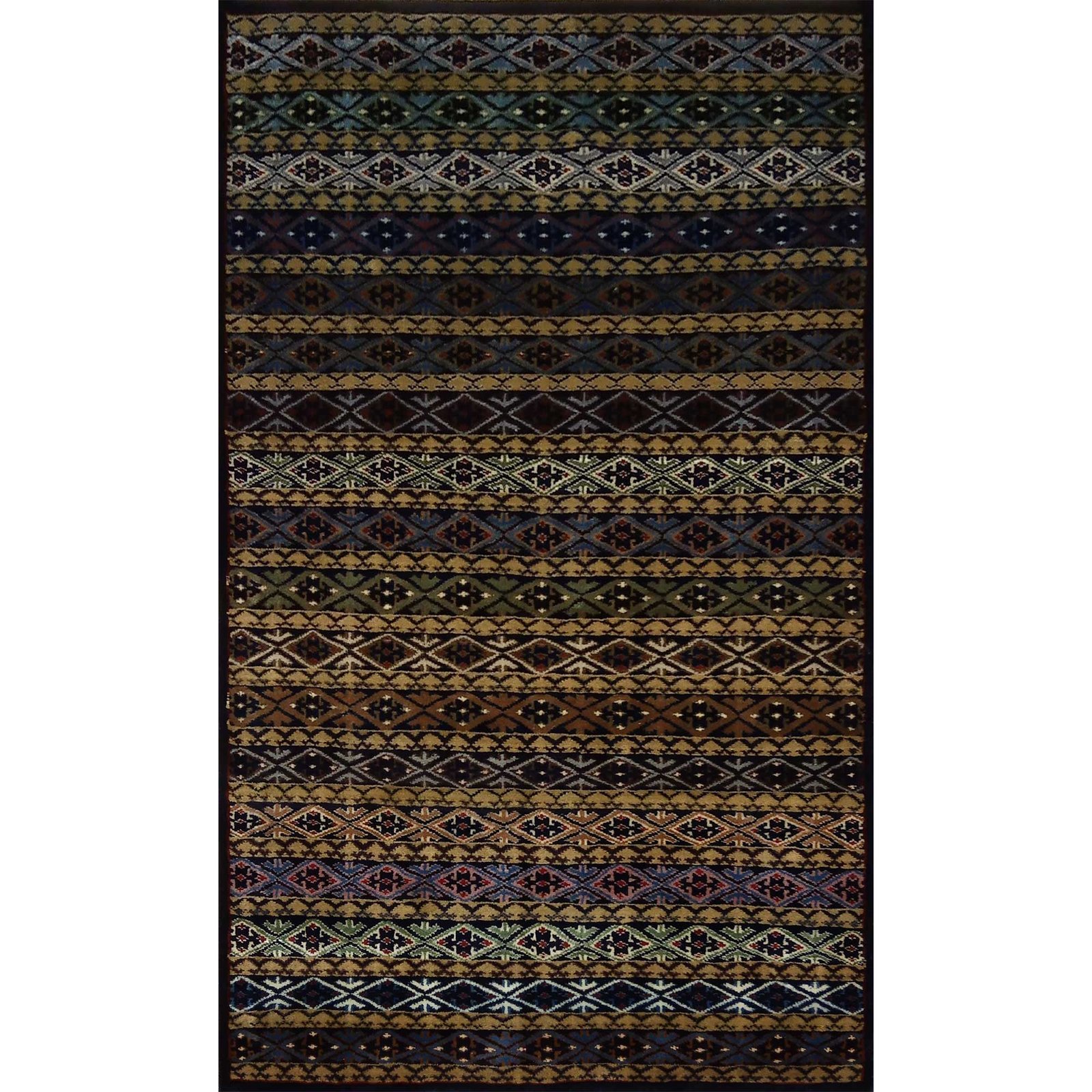 3×5 feet Black & Multi Hand Knotted Wool Carpet Zanjeera