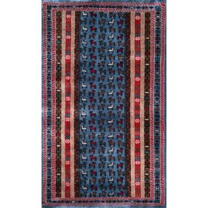 3x5 ft Hand Knotted Woolen Carpet Bluish Gray Bakri