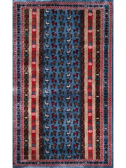 3x5 ft Hand Knotted Woolen Carpet Bluish Gray Bakri