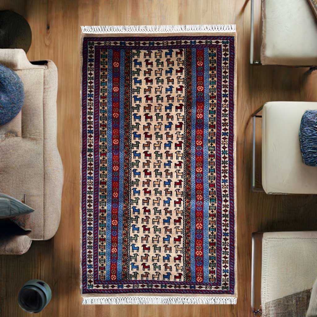 3x5 ft Hand Knotted Woolen Carpet Beige Bakri - Image 2