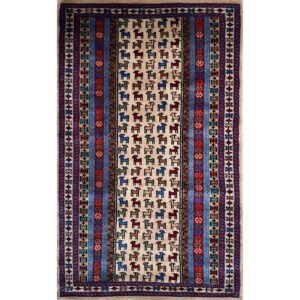 3x5 ft Hand Knotted Woolen Carpet Beige Bakri