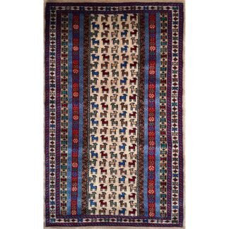 3x5 ft Hand Knotted Woolen Carpet Beige Bakri