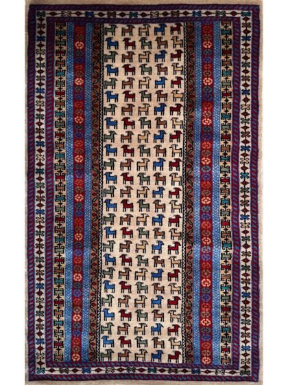 3x5 ft Hand Knotted Woolen Carpet Beige Bakri
