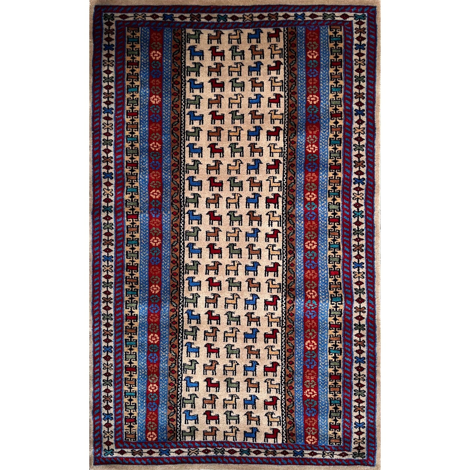 3x5 ft Hand Knotted Woolen Carpet Beige Bakri