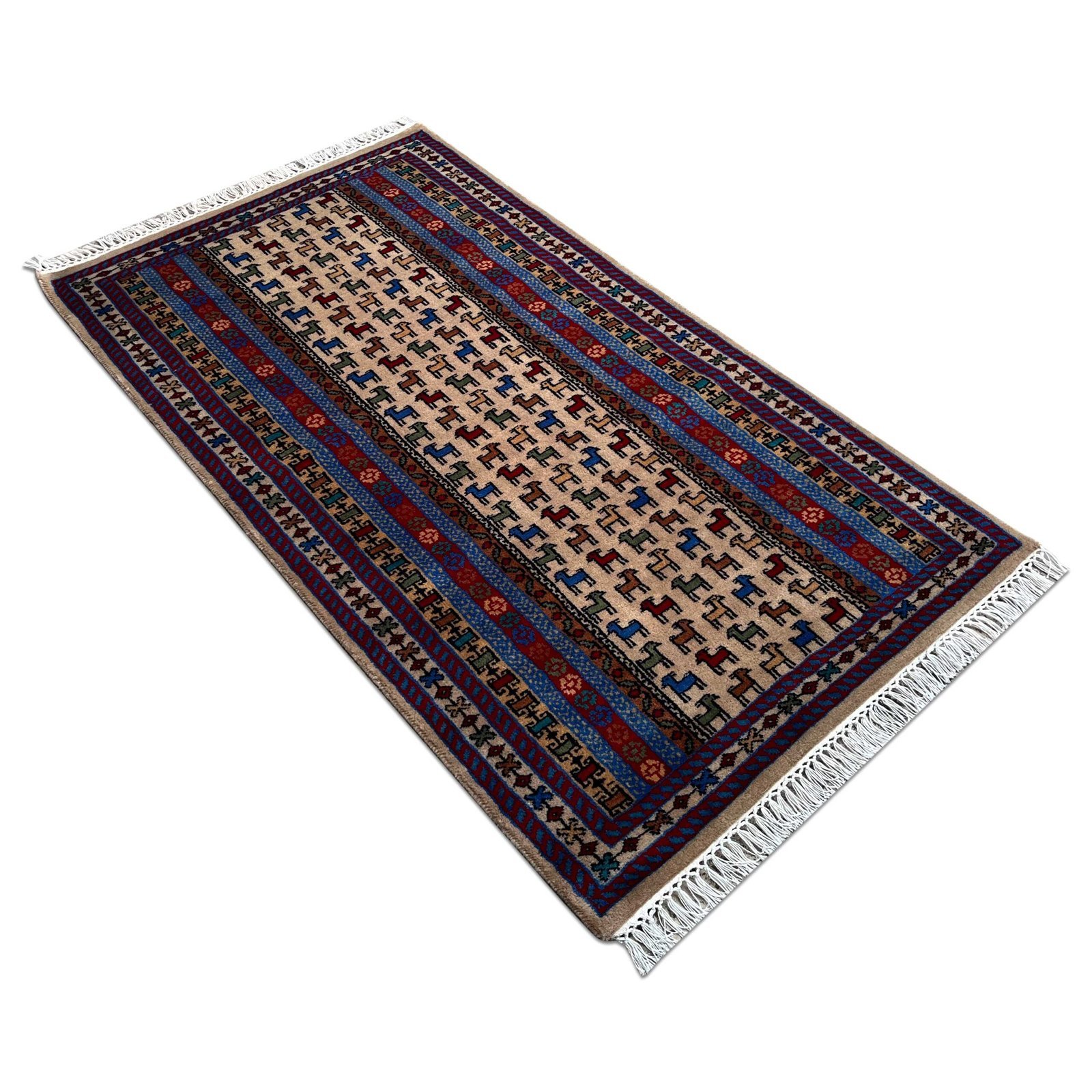 3x5 ft Hand Knotted Woolen Carpet Beige Bakri - Image 6