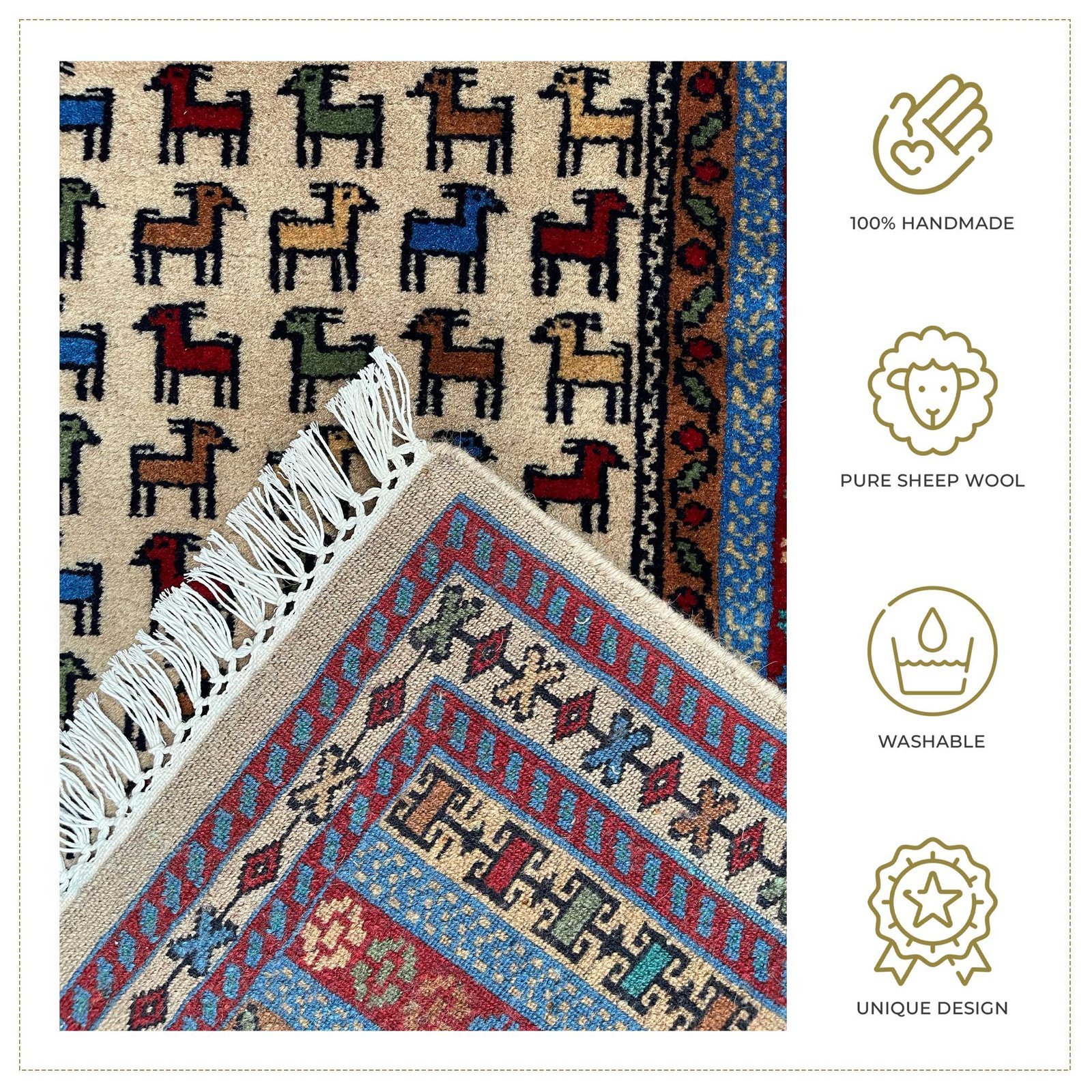 3x5 ft Hand Knotted Woolen Carpet Beige Bakri - Image 5