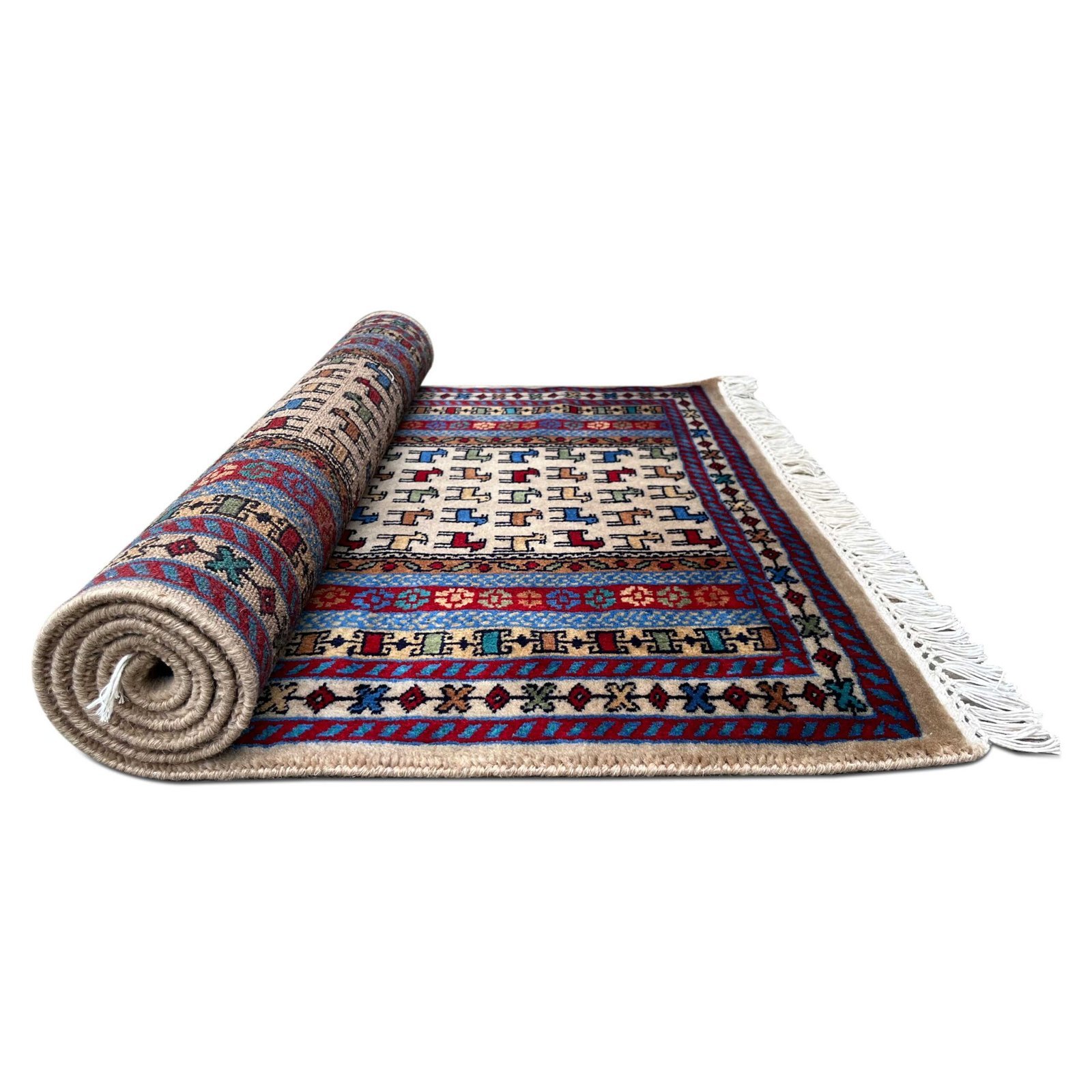 3x5 ft Hand Knotted Woolen Carpet Beige Bakri - Image 3