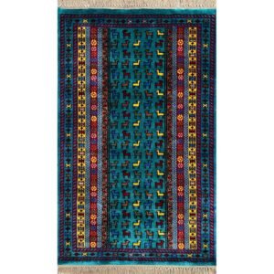 3x5 ft Hand Knotted Wool Carpet Turquoise Bakri