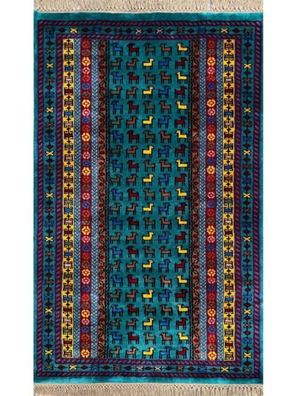 3x5 ft Hand Knotted Wool Carpet Turquoise Bakri