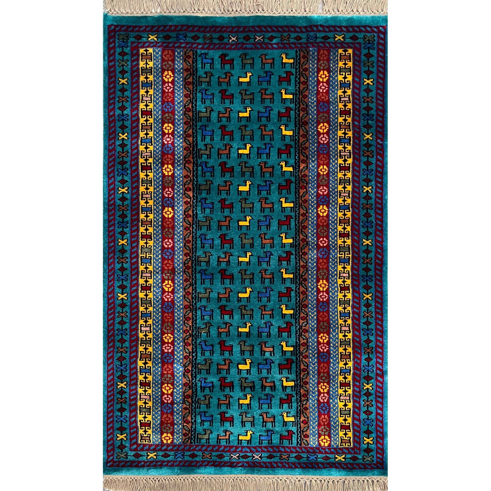 3x5 ft Hand Knotted Wool Carpet Turquoise Bakri