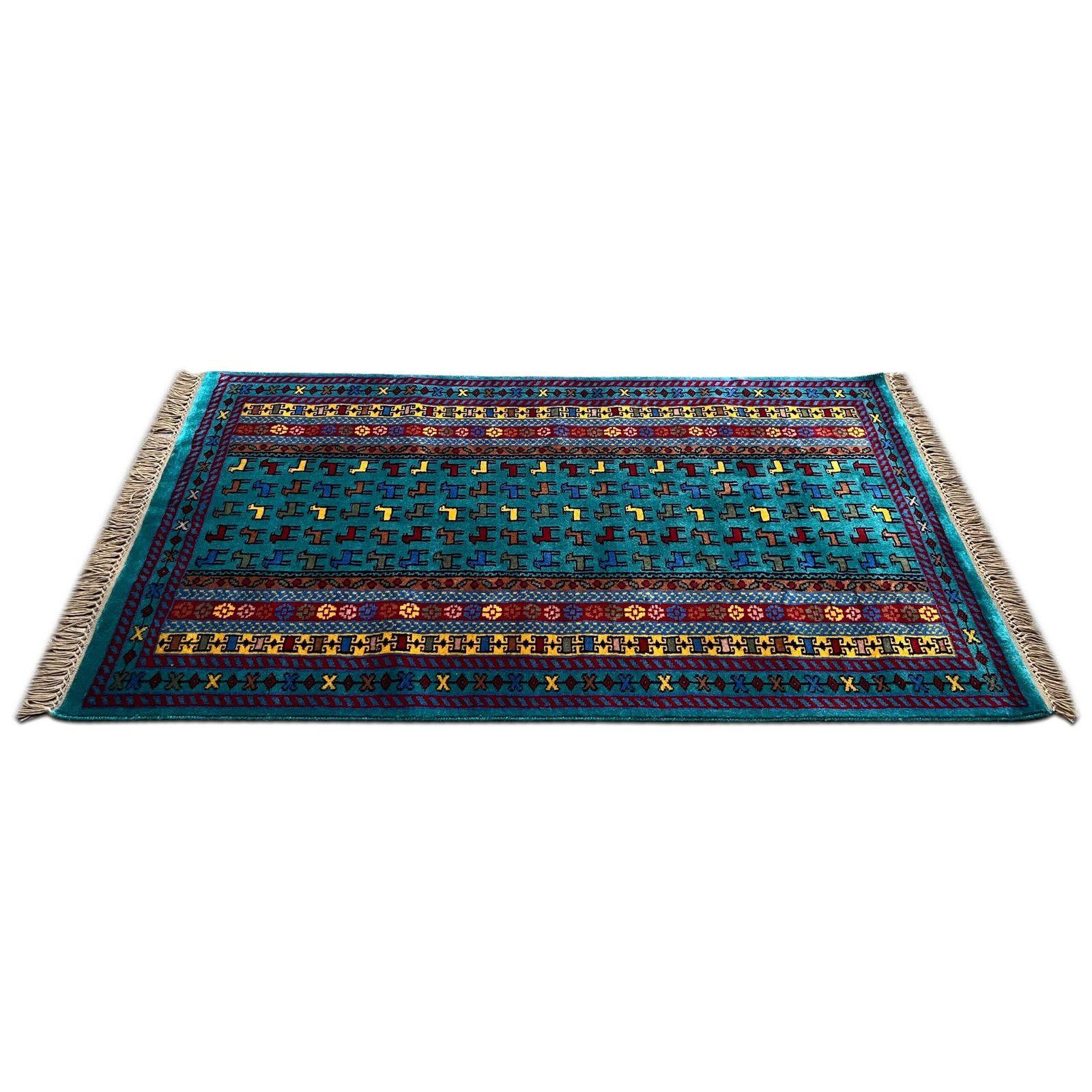 3x5 ft Hand Knotted Wool Carpet Turquoise Bakri - Image 2