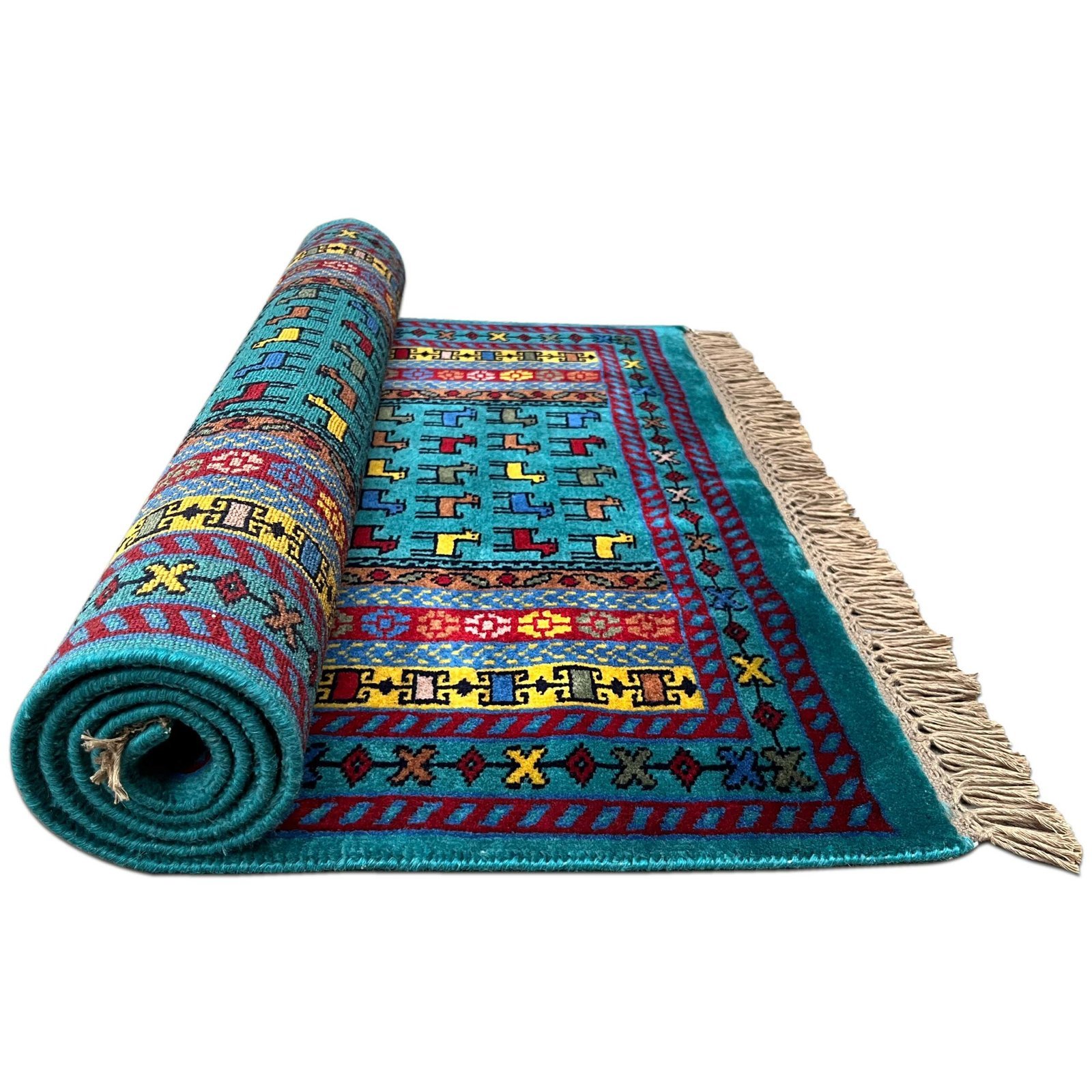 3x5 ft Hand Knotted Wool Carpet Turquoise Bakri - Image 3