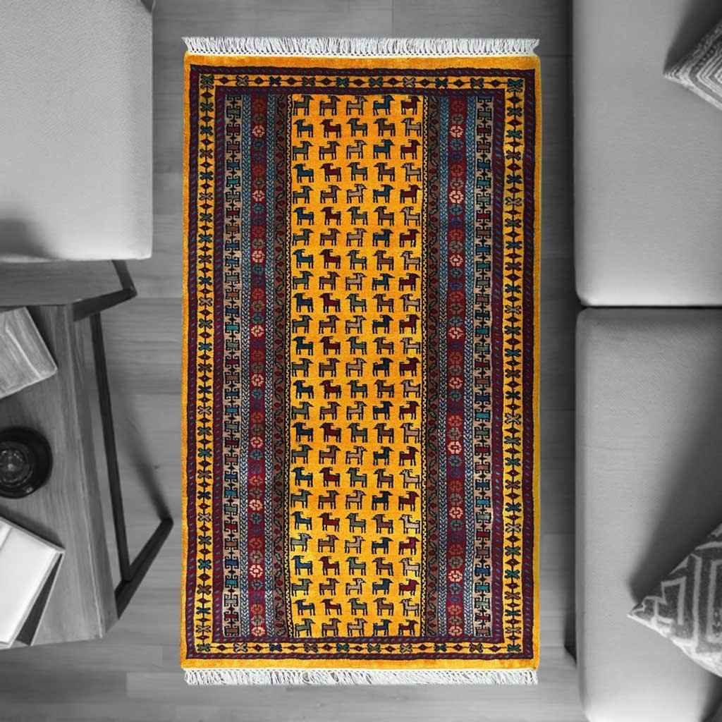 3x5 ft Hand Knotted Woolen Carpet Yellow Bakri - Image 2