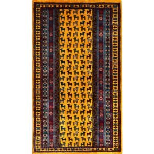 3x5 ft Hand Knotted Woolen Carpet Yellow Bakri