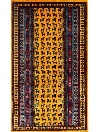 3x5 ft Hand Knotted Woolen Carpet Yellow Bakri