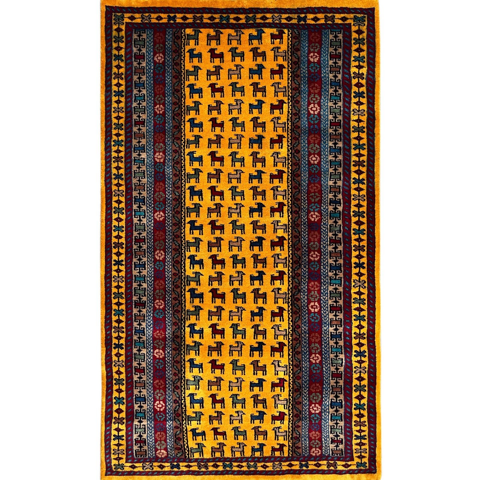 3x5 ft Hand Knotted Woolen Carpet Yellow Bakri