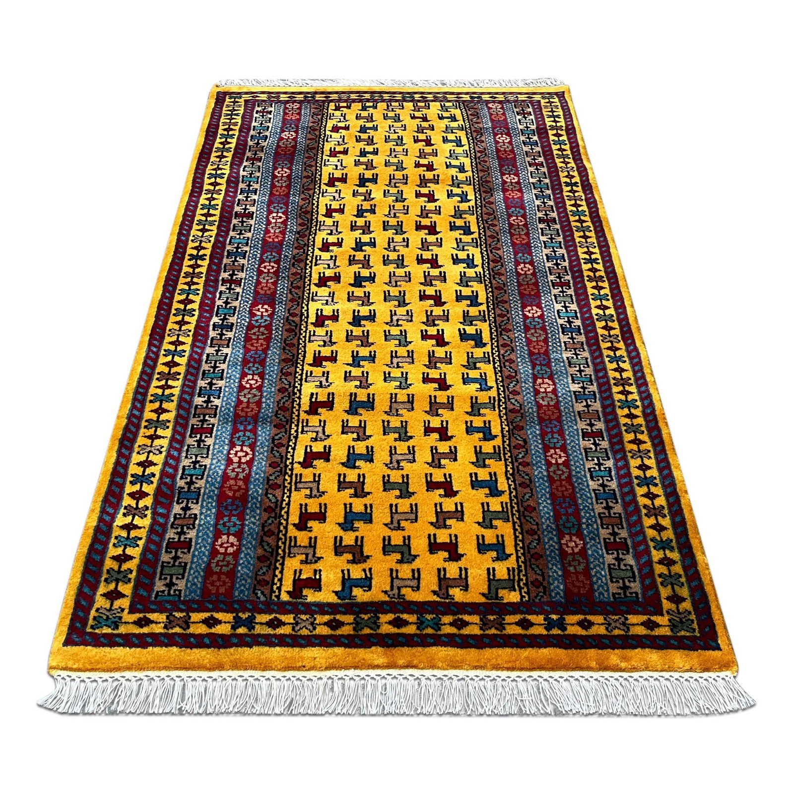 3x5 ft Hand Knotted Woolen Carpet Yellow Bakri - Image 8