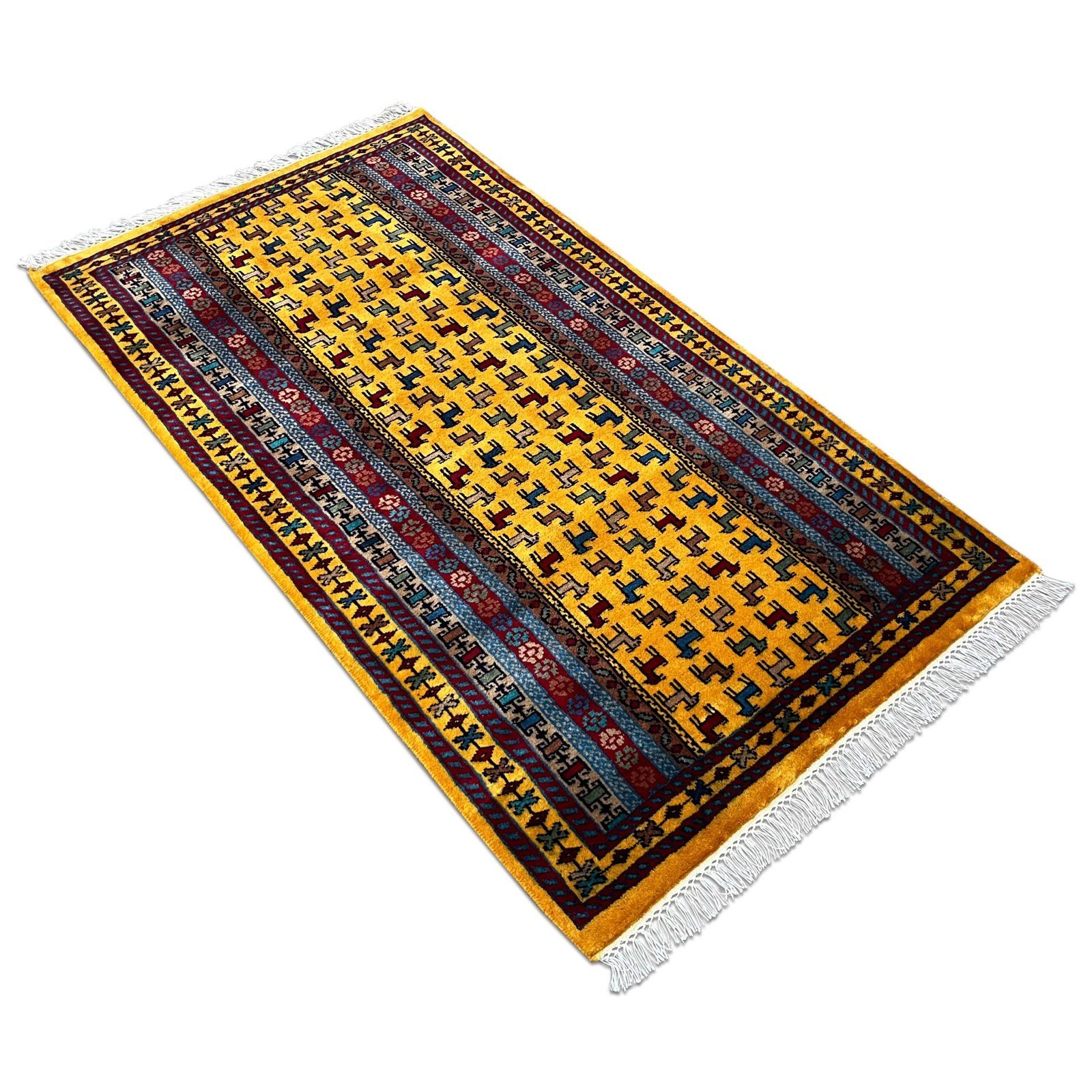3x5 ft Hand Knotted Woolen Carpet Yellow Bakri - Image 7