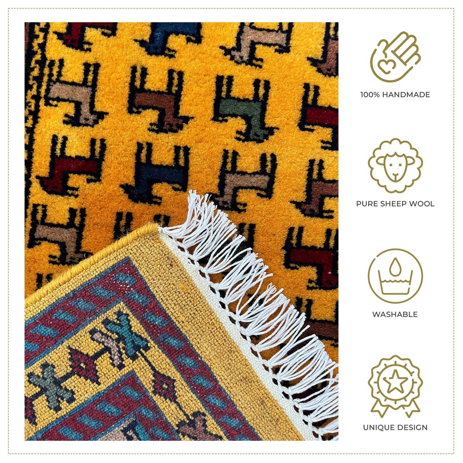 3x5 ft Hand Knotted Woolen Carpet Yellow Bakri - Image 5