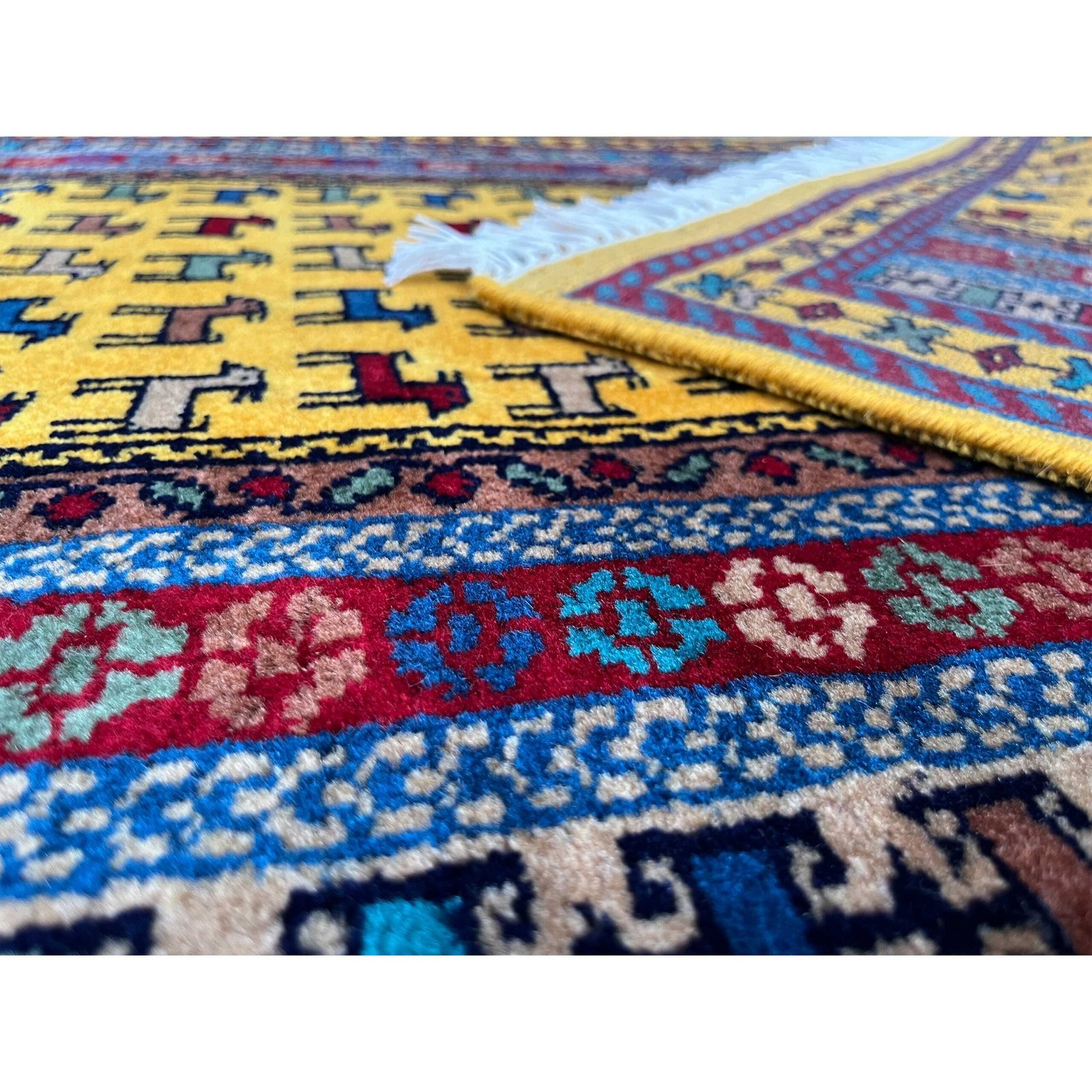 3x5 ft Hand Knotted Woolen Carpet Yellow Bakri - Image 4
