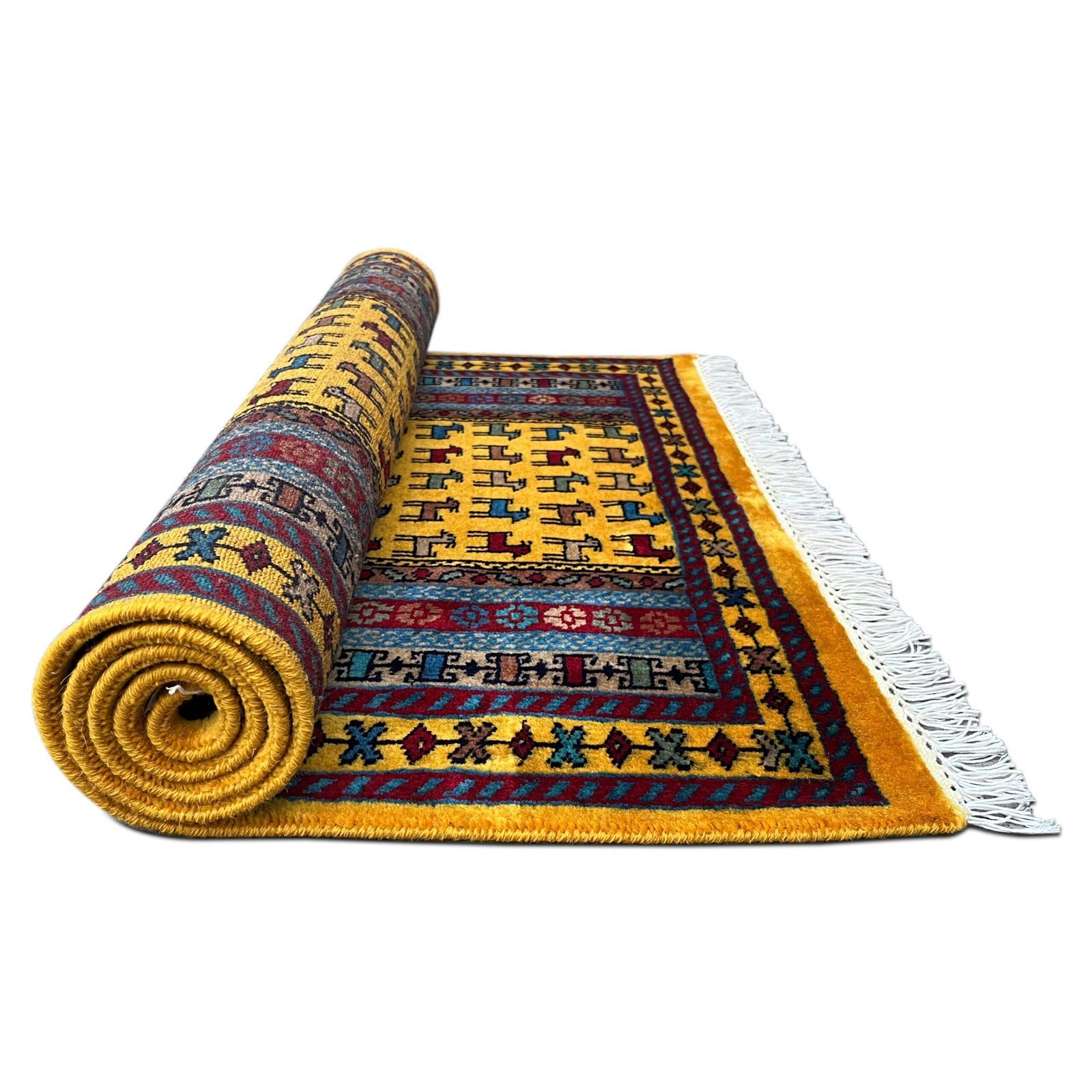 3x5 ft Hand Knotted Woolen Carpet Yellow Bakri - Image 3