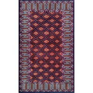 3x5 Feet Black Hand Knotted Wool Carpet Burfi