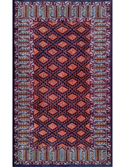 3x5 Feet Black Hand Knotted Wool Carpet Burfi