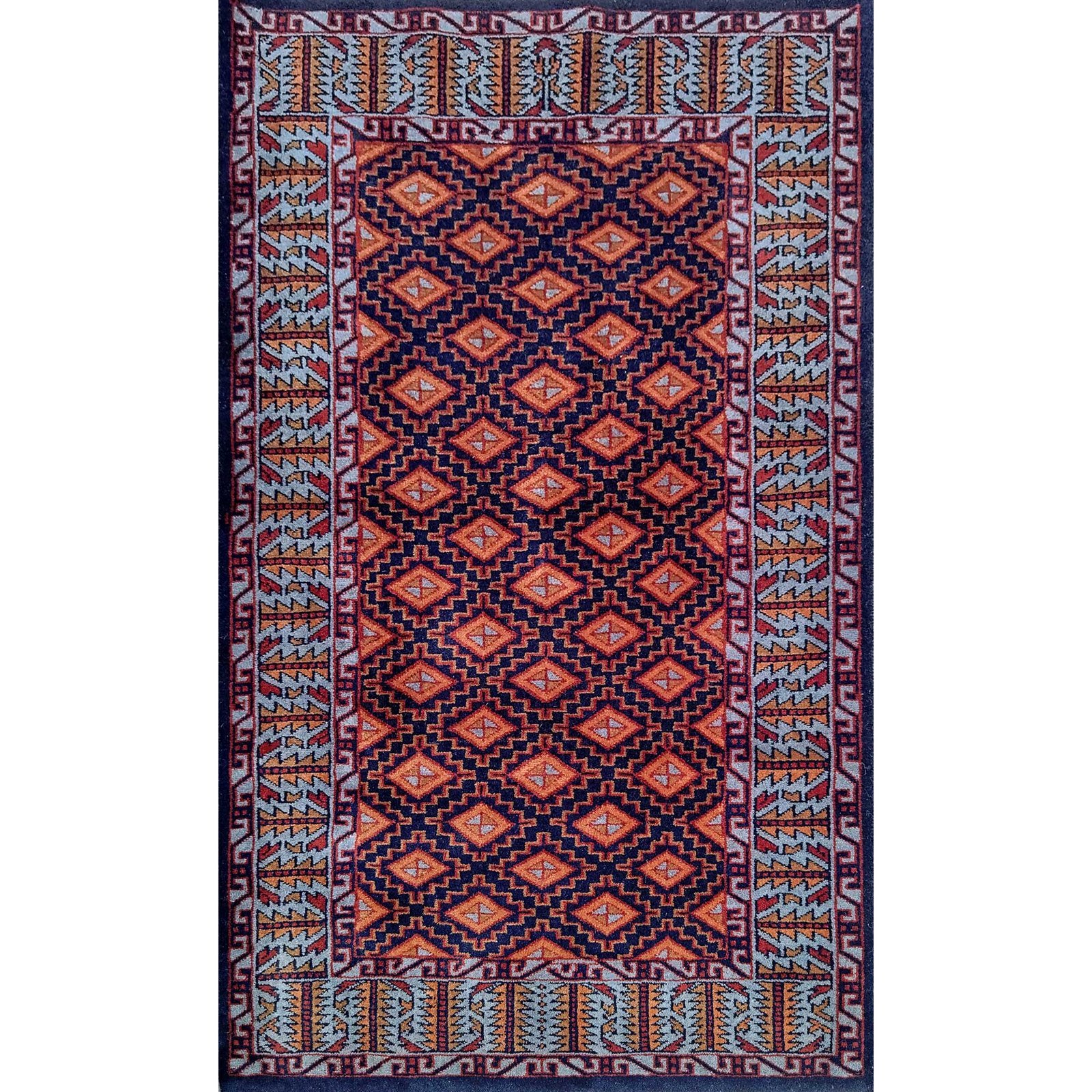 3x5 Feet Black Hand Knotted Wool Carpet Burfi