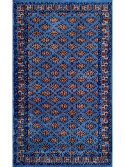 3x5 feet Hand Knotted Wool Carpet Barfi Traditional Blue