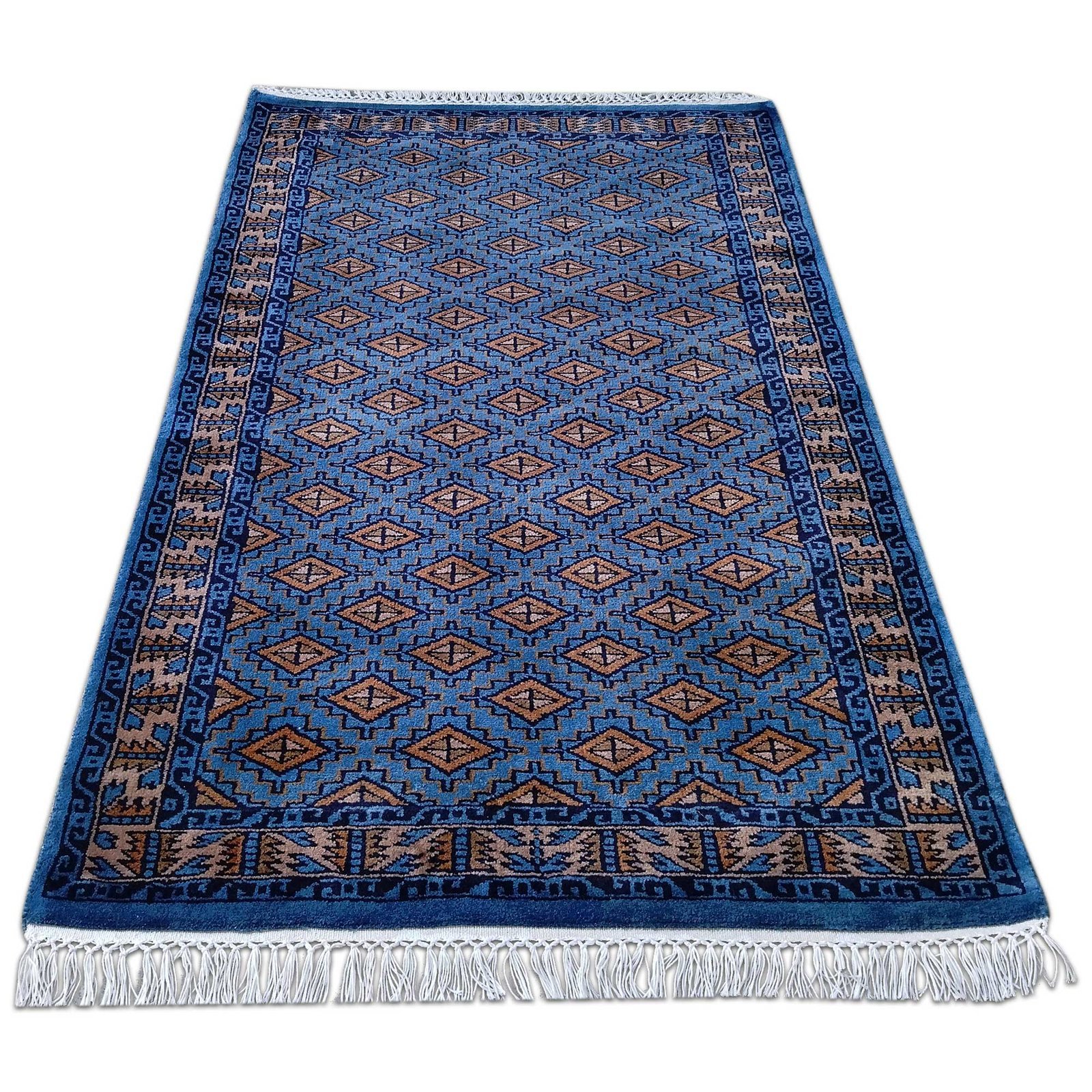 3x5 feet Hand Knotted Wool Carpet Barfi Traditional Blue - Image 3