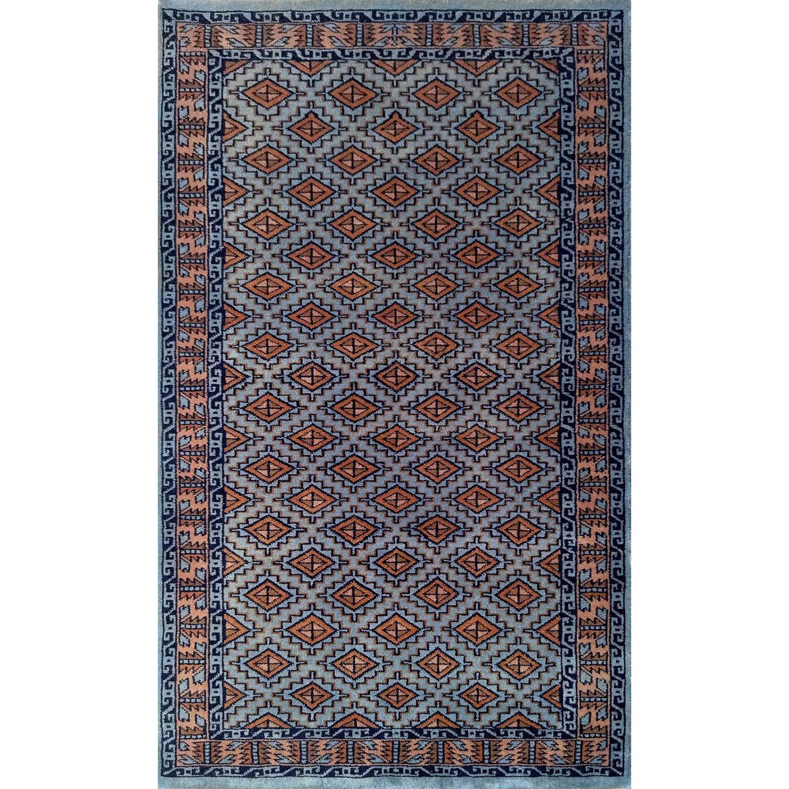 3x5 Feet Gray Hand Knotted Wool Carpet Burfi