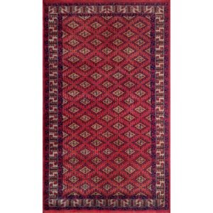 3x5 Feet Red Hand Knotted Wool Carpet Burfi