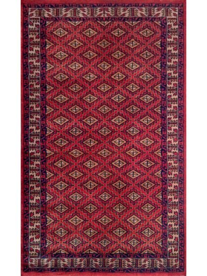 3x5 Feet Red Hand Knotted Wool Carpet Burfi