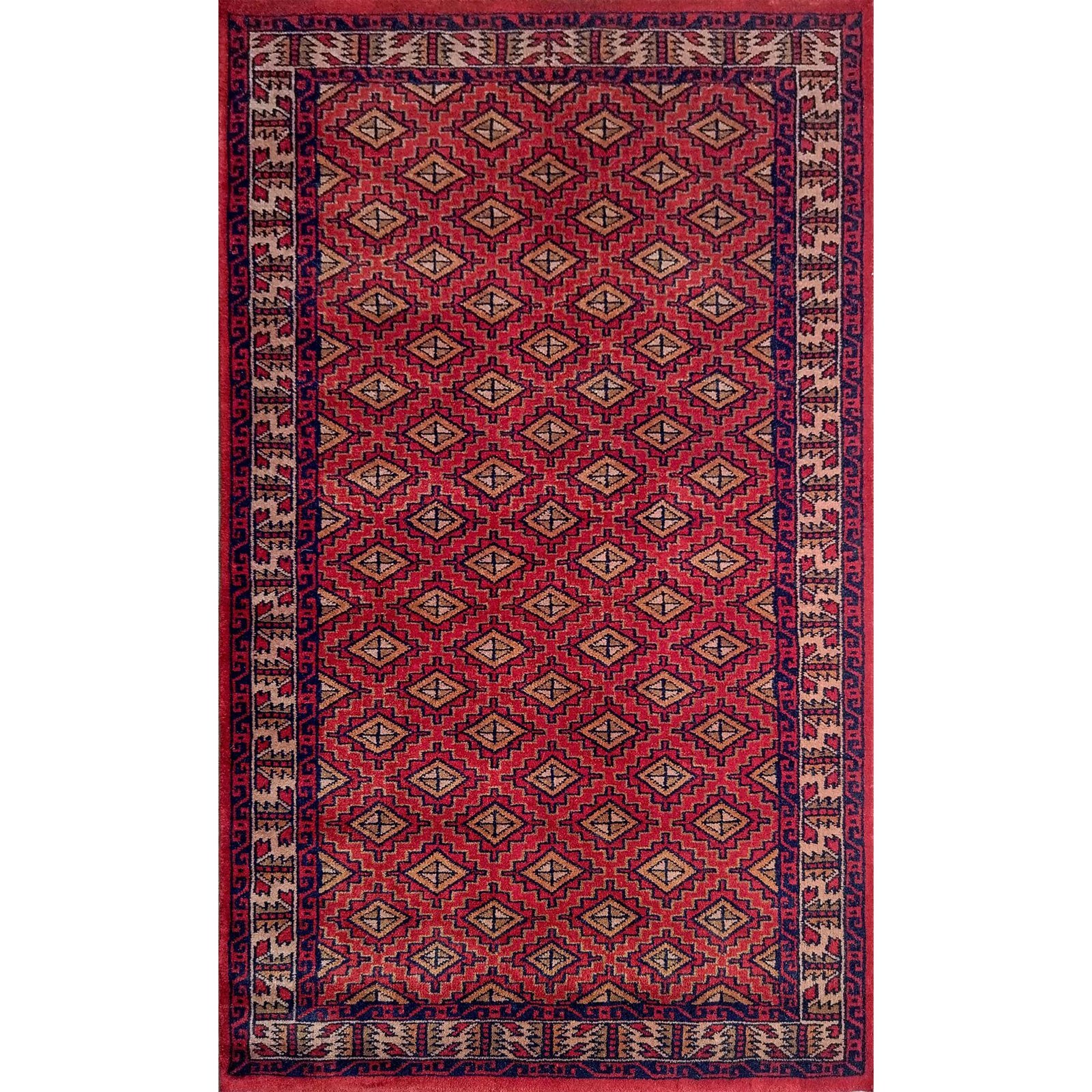 3x5 Feet Red Hand Knotted Wool Carpet Burfi
