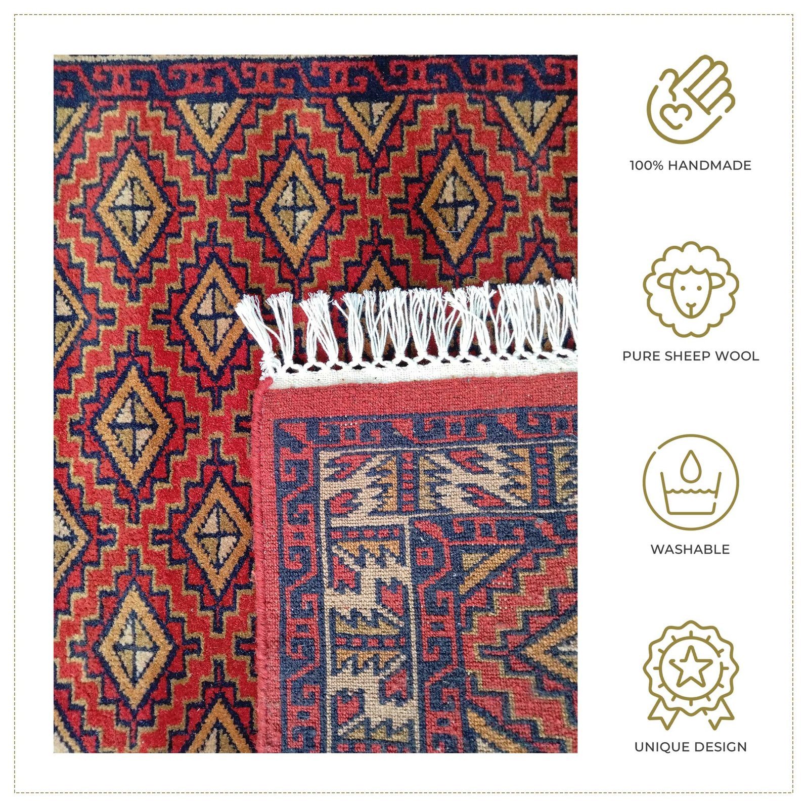 3x5 Feet Red Hand Knotted Wool Carpet Burfi - Image 2