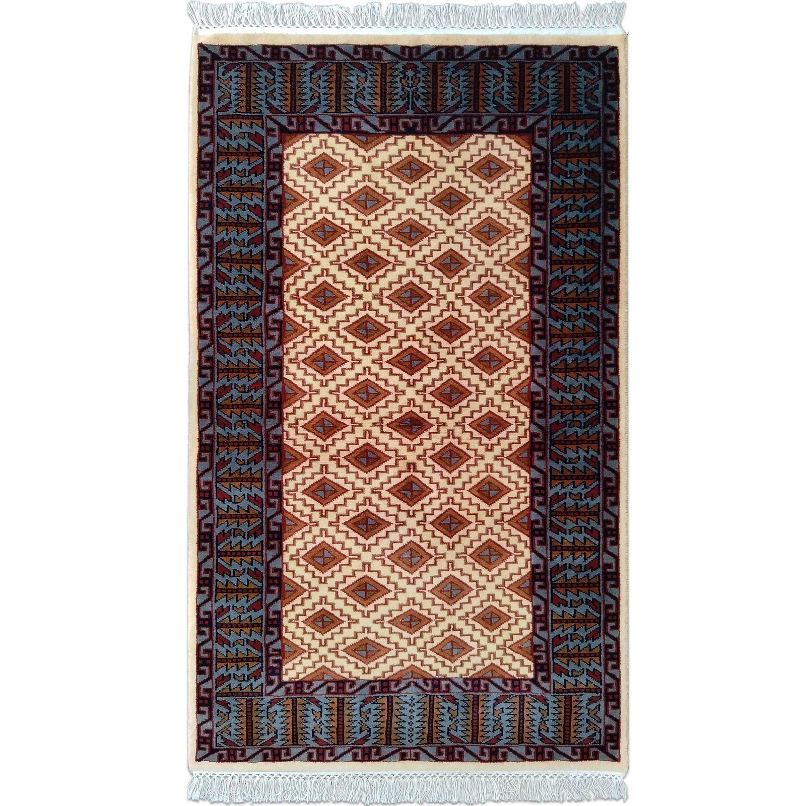 3x5 Feet White Hand Knotted Wool Carpet Burfi