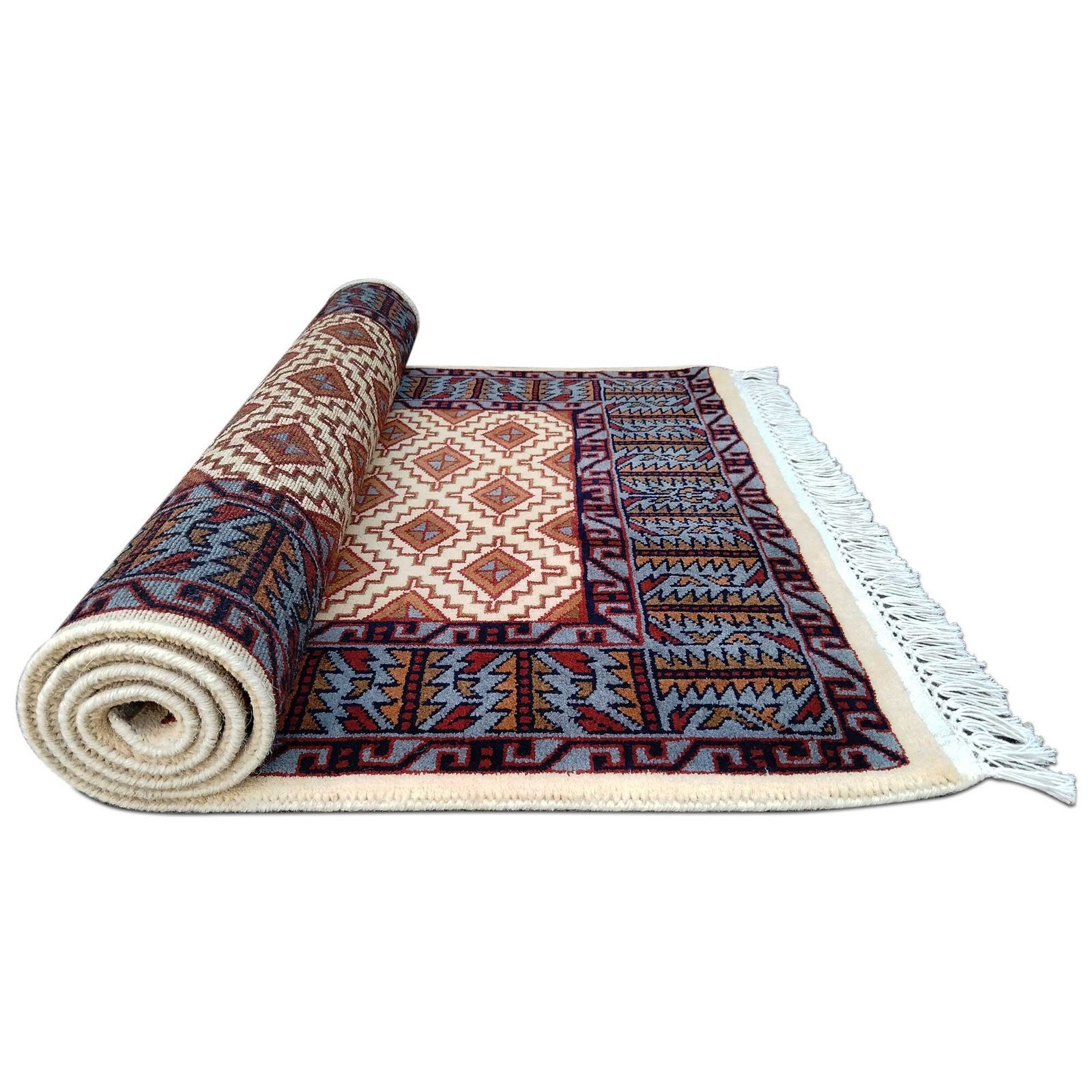 3x5 Feet White Hand Knotted Wool Carpet Burfi - Image 5