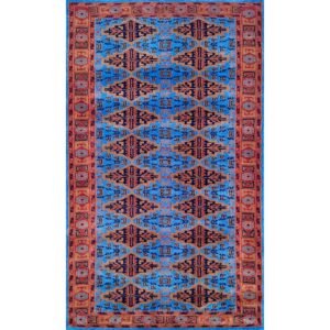 3x5 Feet Hand Knotted Blue Wool Carpet