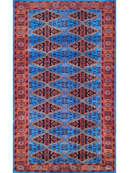 3x5 Feet Hand Knotted Blue Wool Carpet