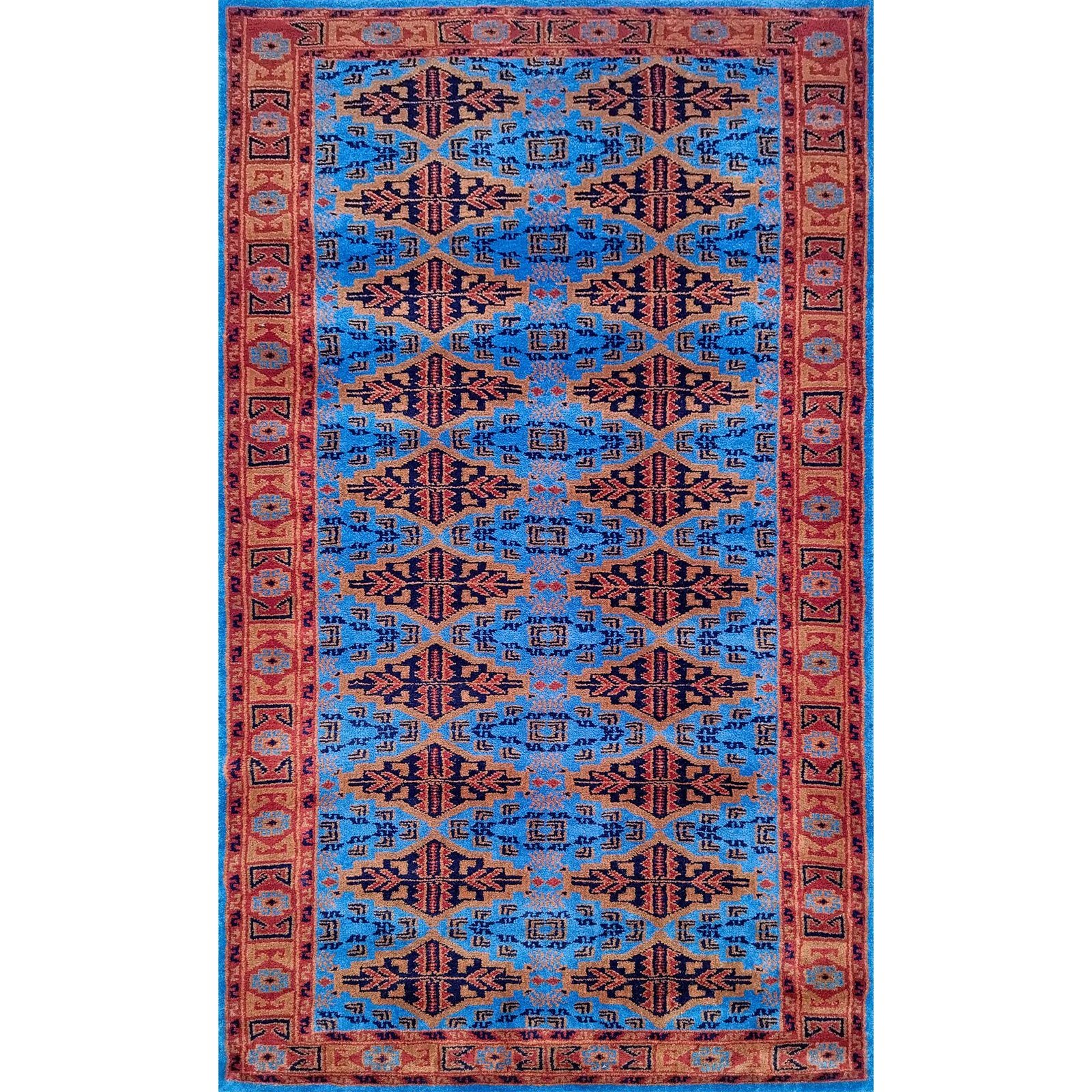 3x5 Feet Hand Knotted Blue Wool Carpet