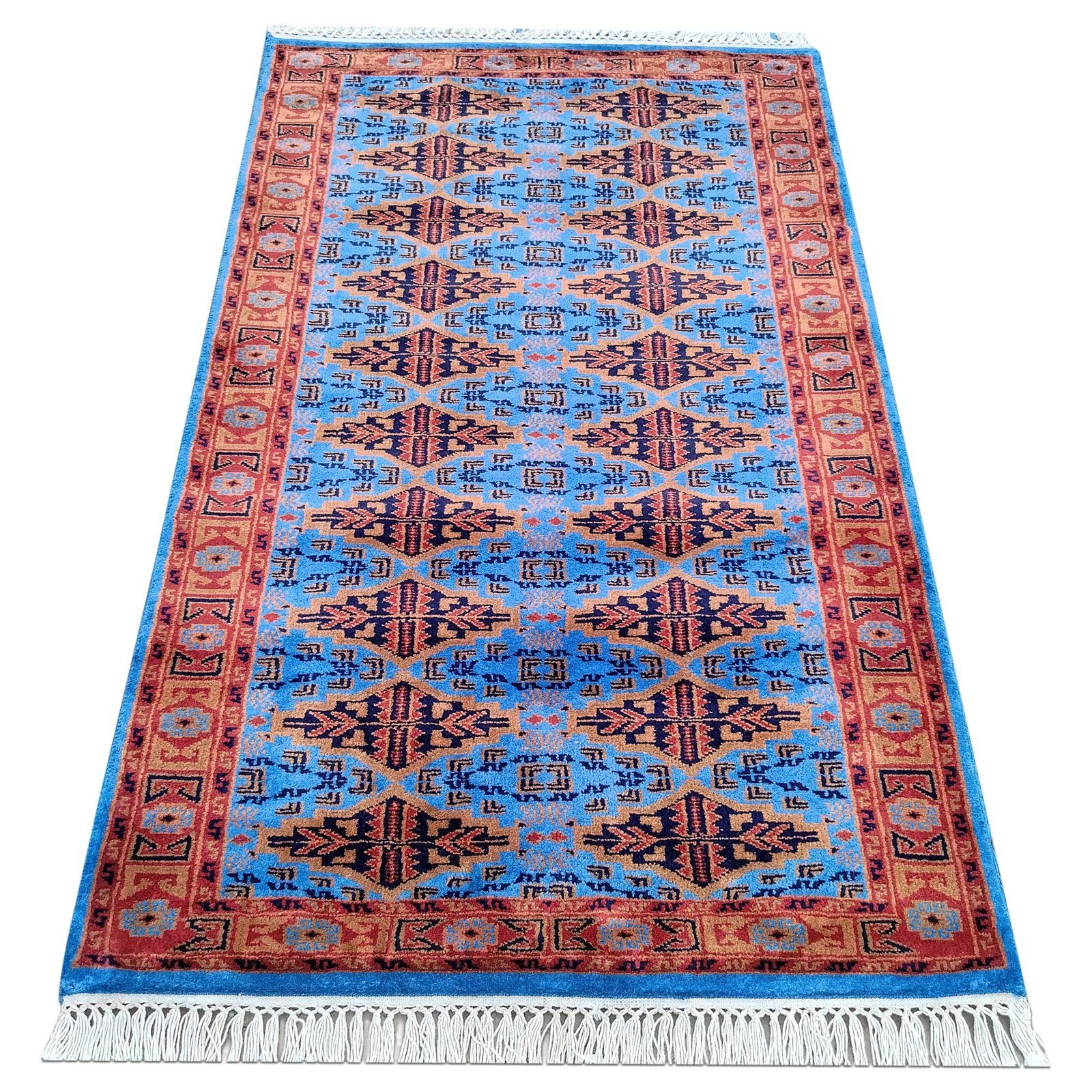 3x5 Feet Hand Knotted Blue Wool Carpet - Image 2