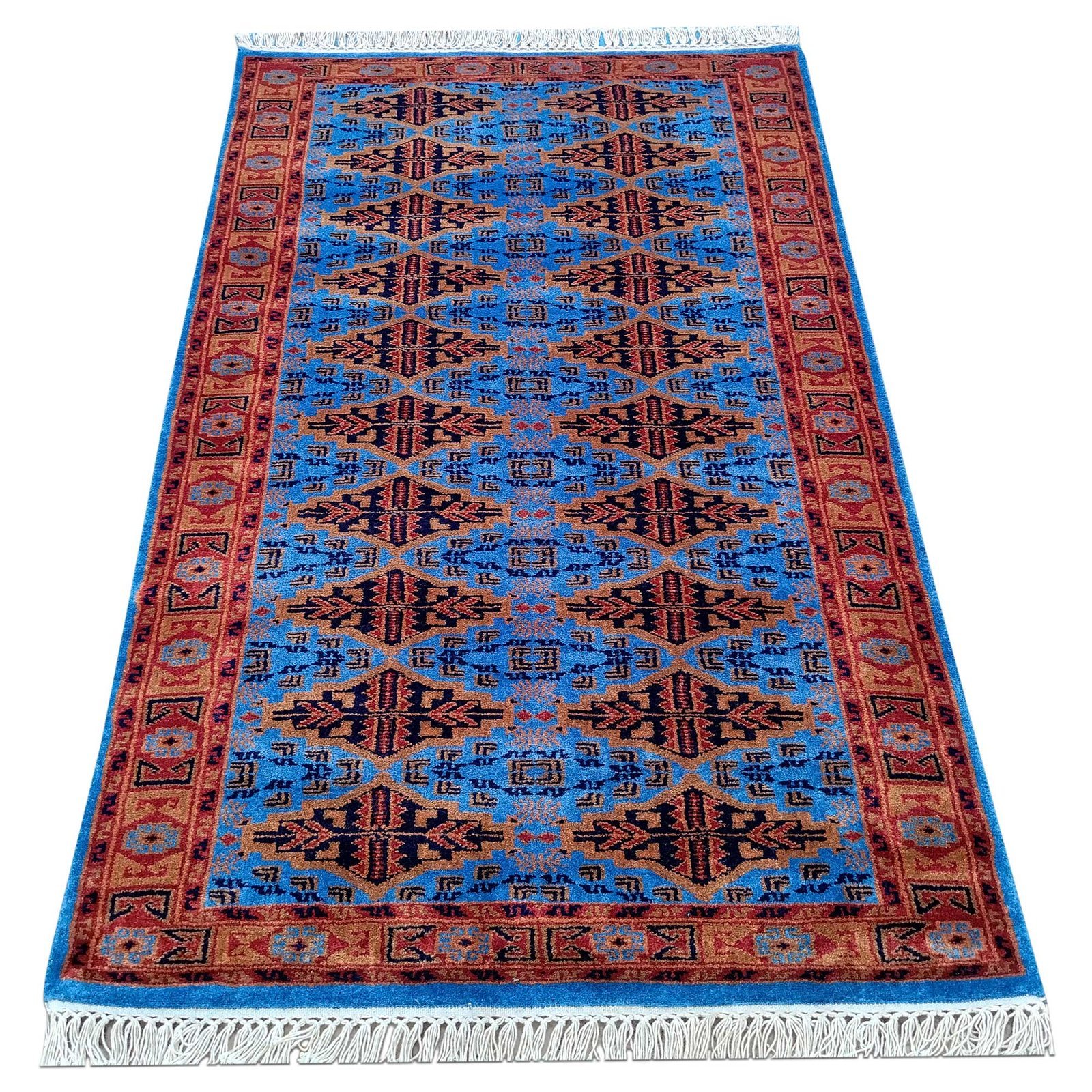 3x5 Feet Hand Knotted Blue Wool Carpet - Image 3