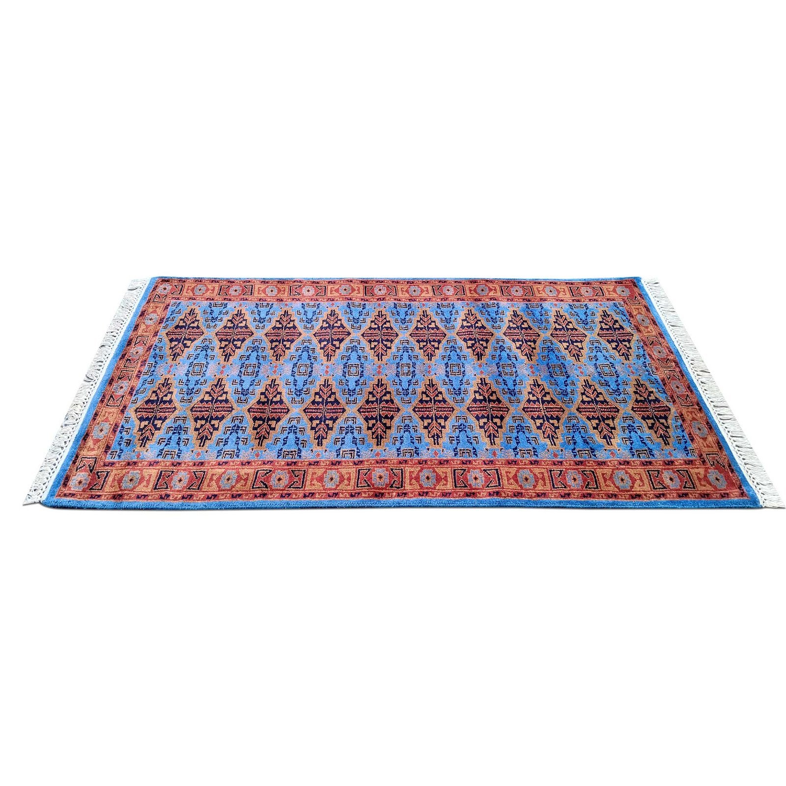 3x5 Feet Hand Knotted Blue Wool Carpet - Image 4